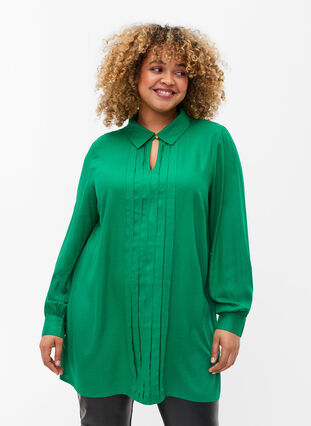 Langermet bluse i viskose med skjortekrage, Jolly Green, Model image number 0