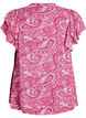 M&oslash;nstret viskosebluse med volangdetaljer, Rosa, Packshot image number 1