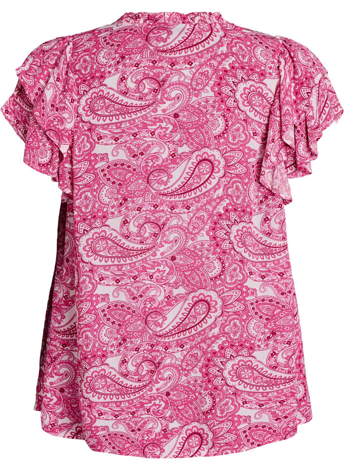 M&oslash;nstret viskosebluse med volangdetaljer, Rosa, Packshot image number 1