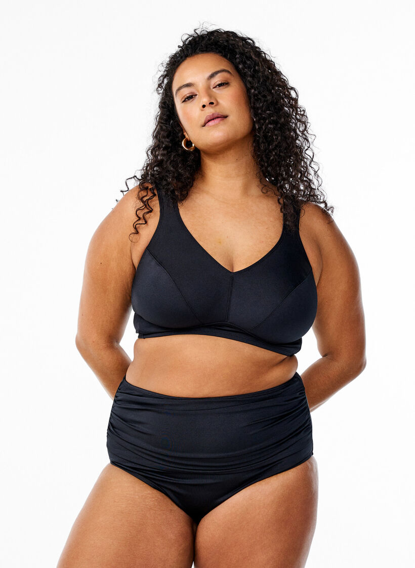 Høymidje bikinitruse med rynker, Black, Model