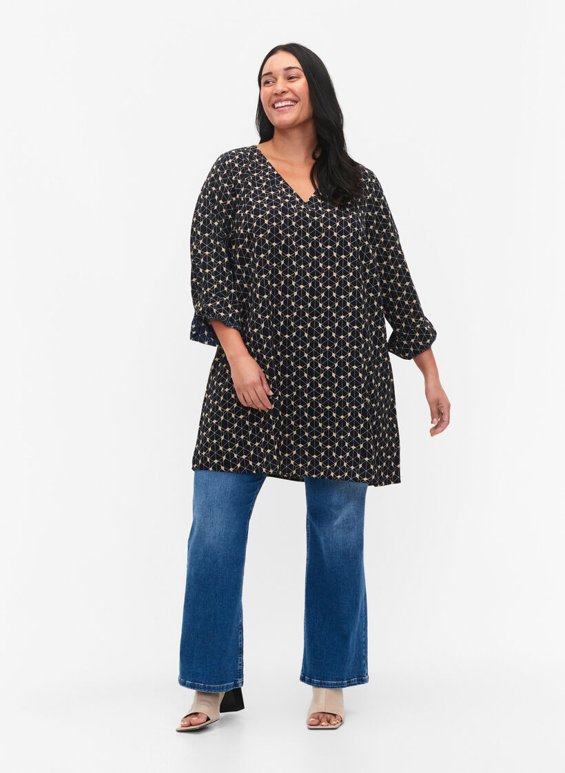 A-formet tunika med trykk, Blue Beige AOP, Model image number 2