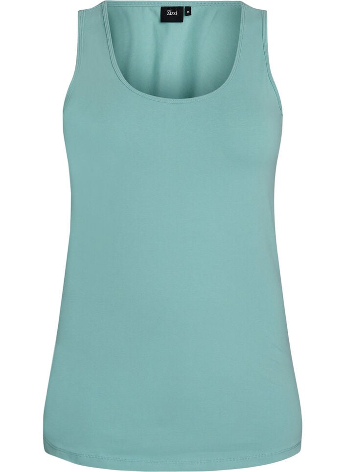 Ensfarget basic topp i bomull, Gr&oslash;nn, Packshot image number 0