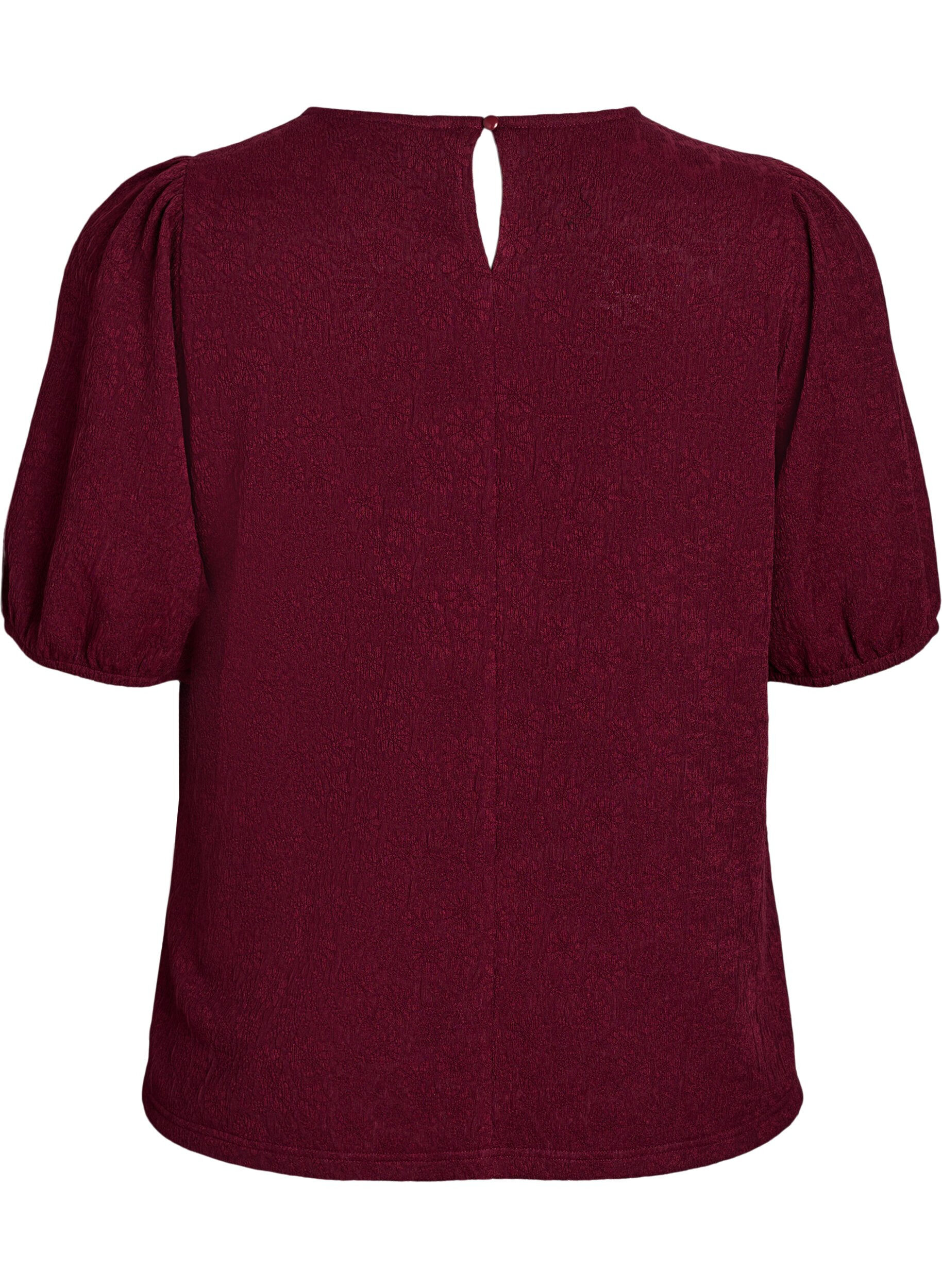 Zizzi Strukturert bluse med korte ermer, M&oslash;rk Bordeaux, Packshot image number 1