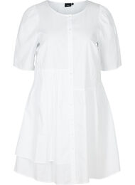 Skjortekjole i bomull med puffermer, Bright White