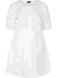 Skjortekjole i bomull med puffermer, Bright White