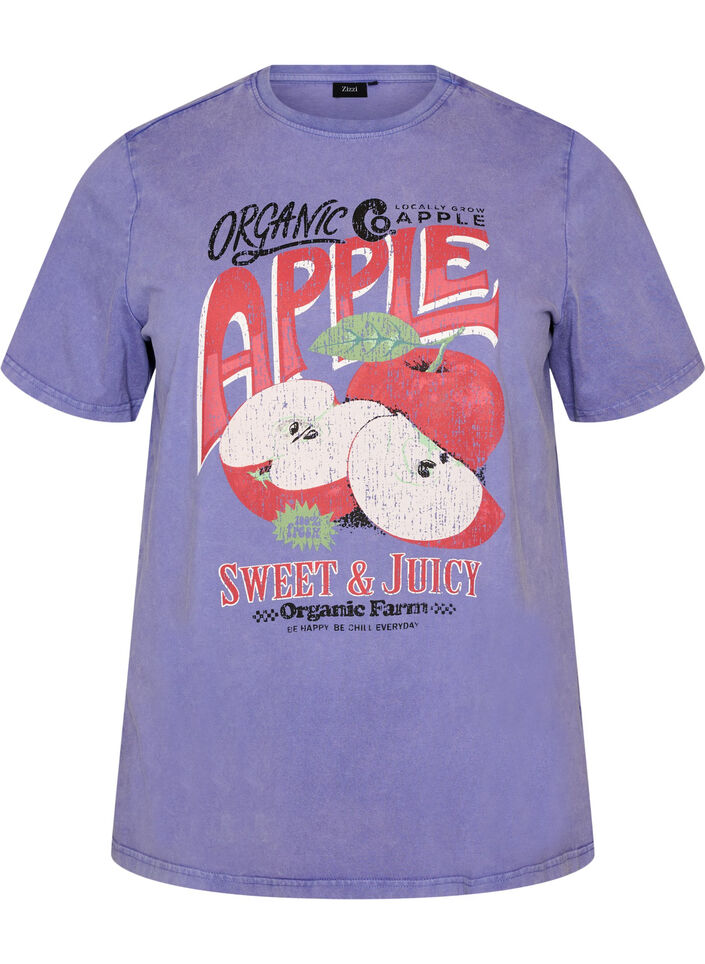 T-skjorte i bomull med frontprint og vasket look, Lilla, Packshot image number 0
