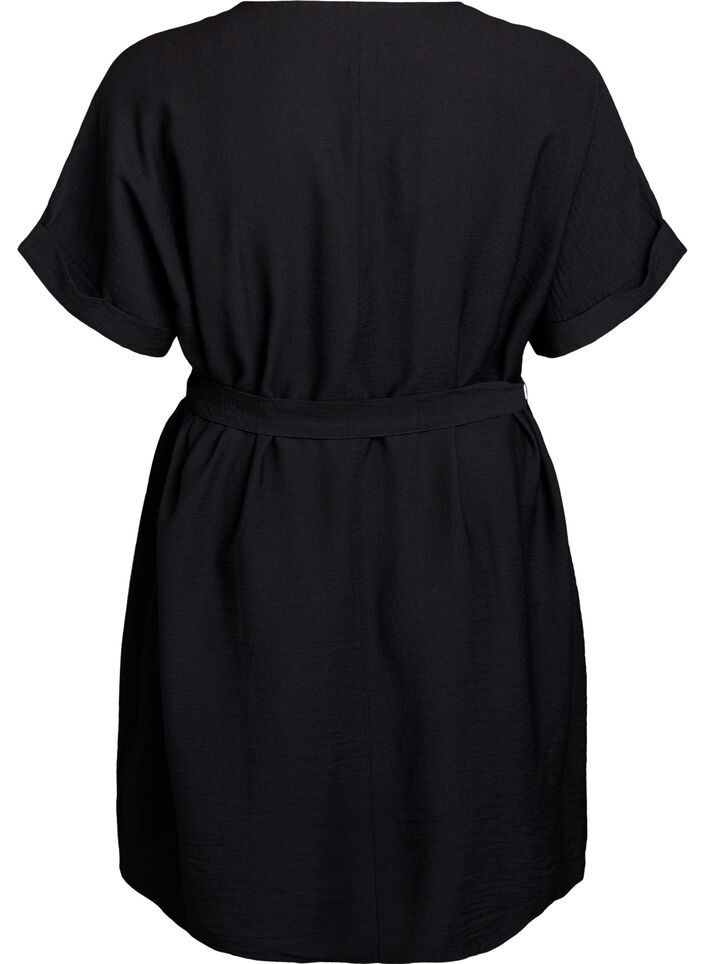 Kort kjole med ledig passform og bindebelte, Svart, Packshot image number 1