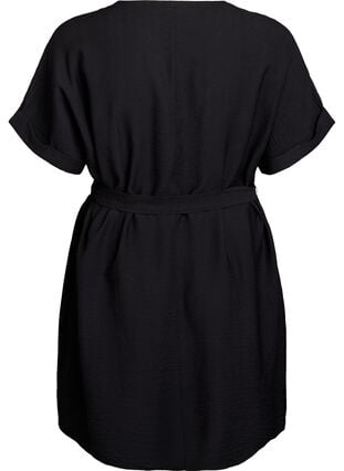 Zizzi Kort kjole med ledig passform og bindebelte, Svart, Packshot image number 1