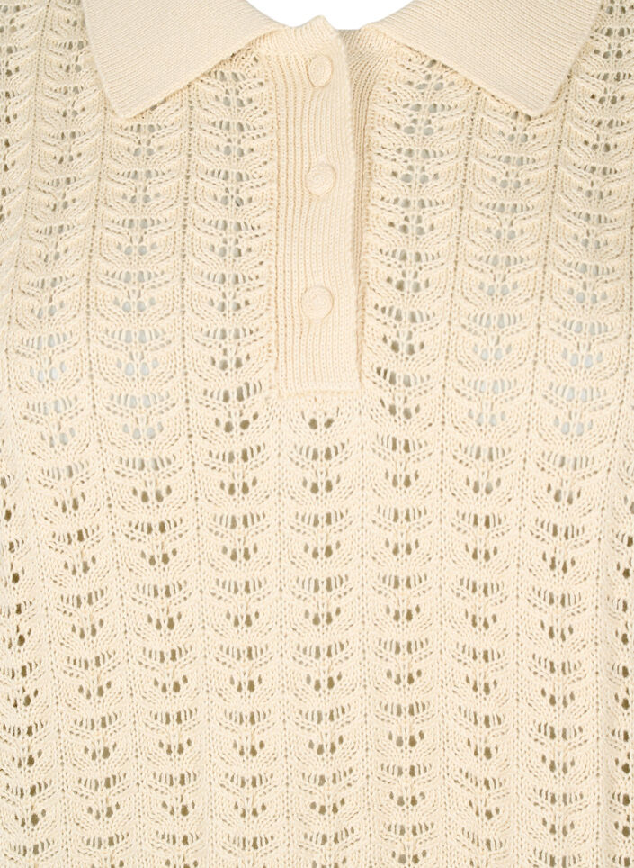 Strikket poloskjorte med hullmønster, Beige, Packshot image number 2
