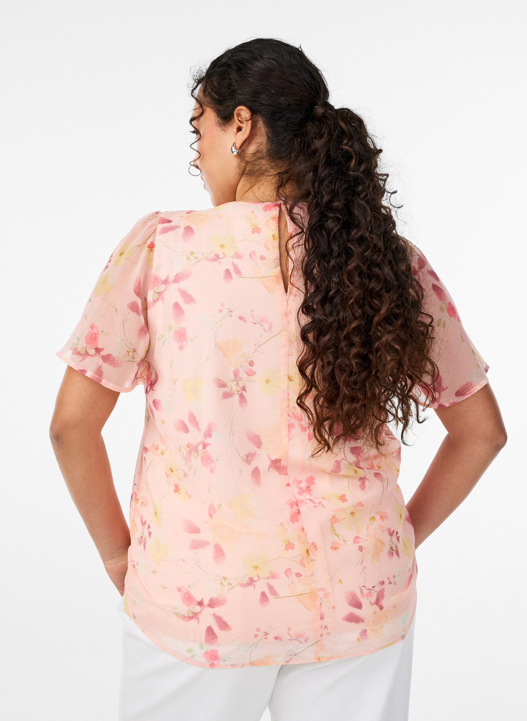 Zizzi Bluse med blomstertrykk og luftige ermer, Orange, Model image number 2