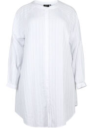 Lang viskose skjorte med stripete struktur, Bright White