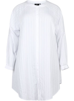 Lang viskose skjorte med stripete struktur, Bright White, Packshot image number 0