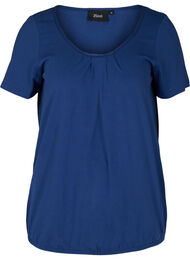 Kortermet T-skjorte med rund hals og blondekant, Twilight Blue