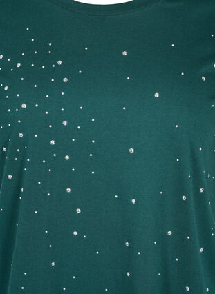 T-skjorte i økologisk bomull med strass, Dark Green, Packshot image number 2