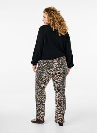 Zizzi Straight fit jeans med sebraprint, Brun, Model image number 1