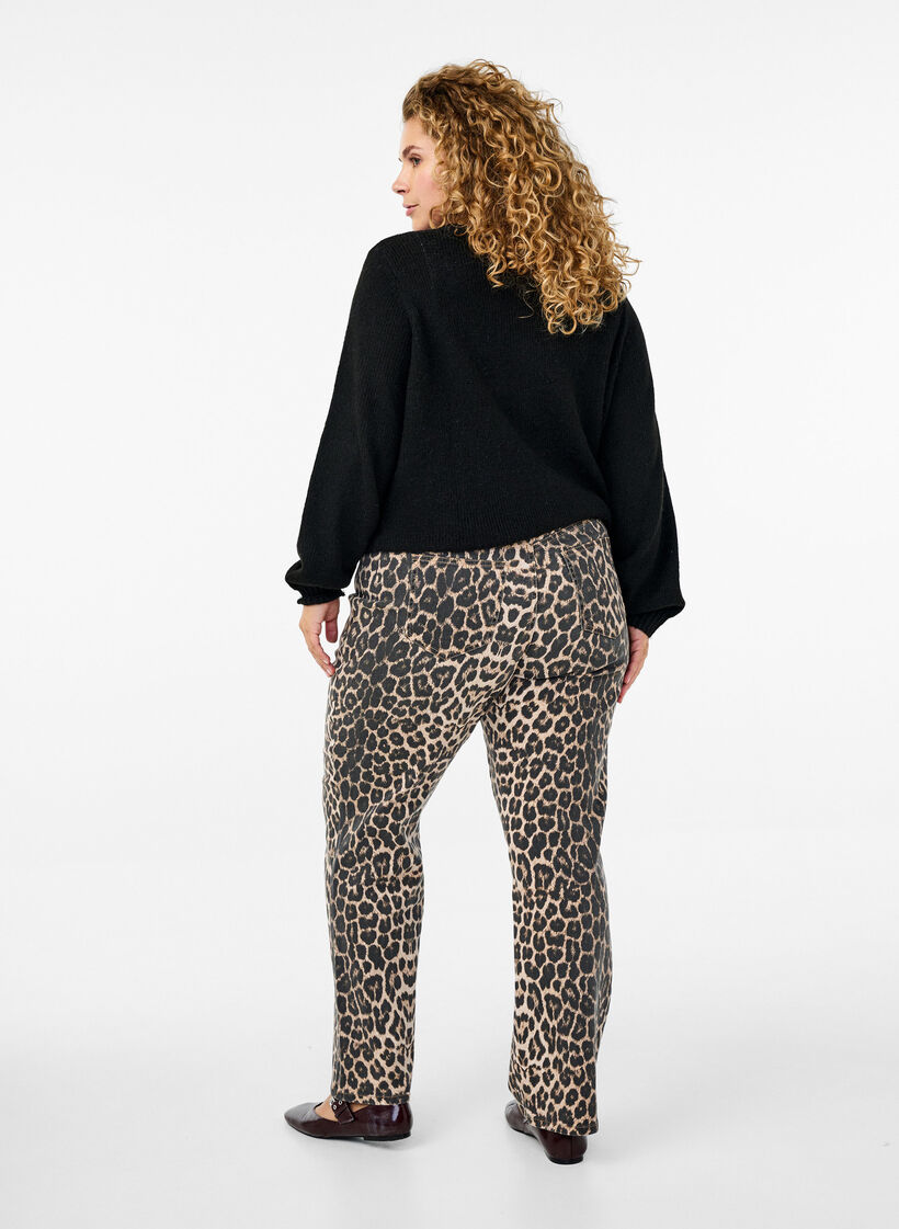 Straight fit jeans med sebraprint, Brun, Model image number 1