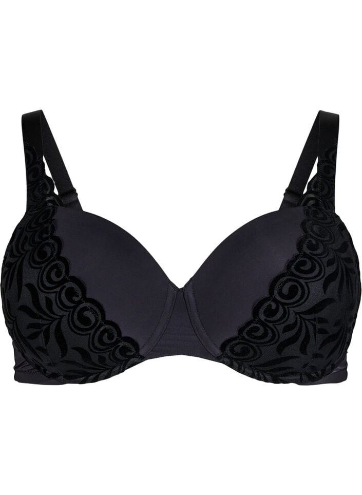 Formstøpt BH med fløyelsmønster, Svart, Packshot image number 0