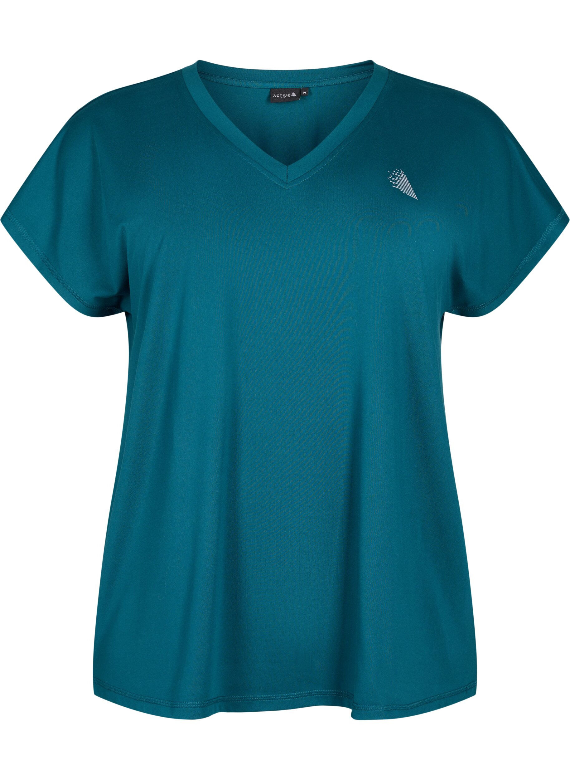 Zizzi L&oslash;stsittende trenings-t-skjorte med v-hals, Deep Teal, Packshot image number 0