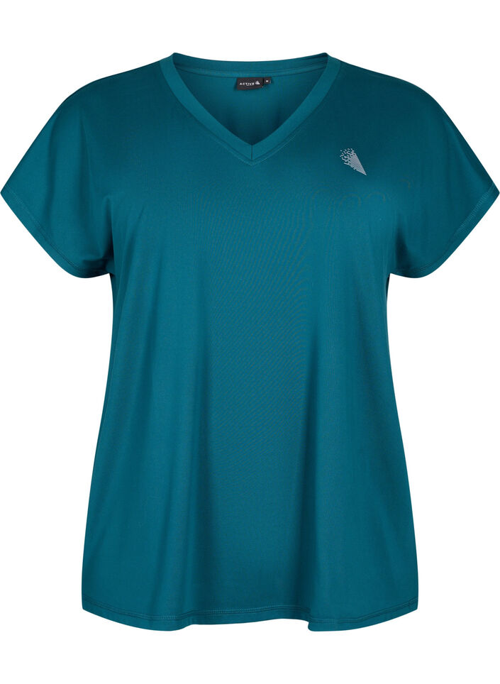 Løstsittende trenings-t-skjorte med v-hals, Deep Teal, Packshot image number 0