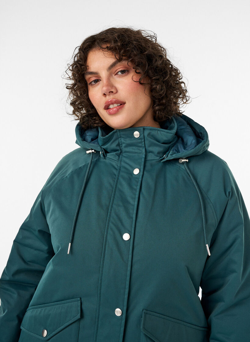 Polstret parkas med avtakbar hette, Gr&oslash;nn, Model image number 3