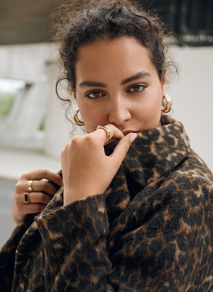 Zizzi Leopardmønstret kåpe med dobbeltradede knapper, Brun, Image image number 0