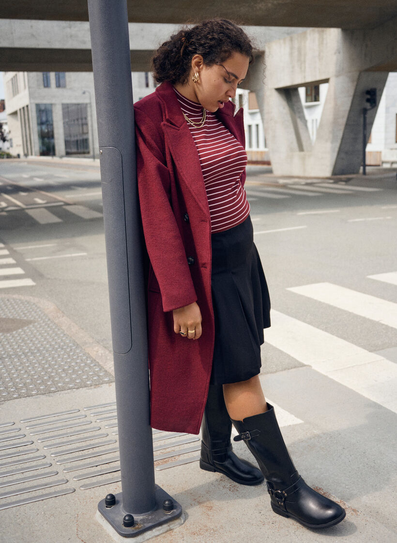 Stripet ribbet jerseybluse med høy hals, Mørk Bordeaux, Image
