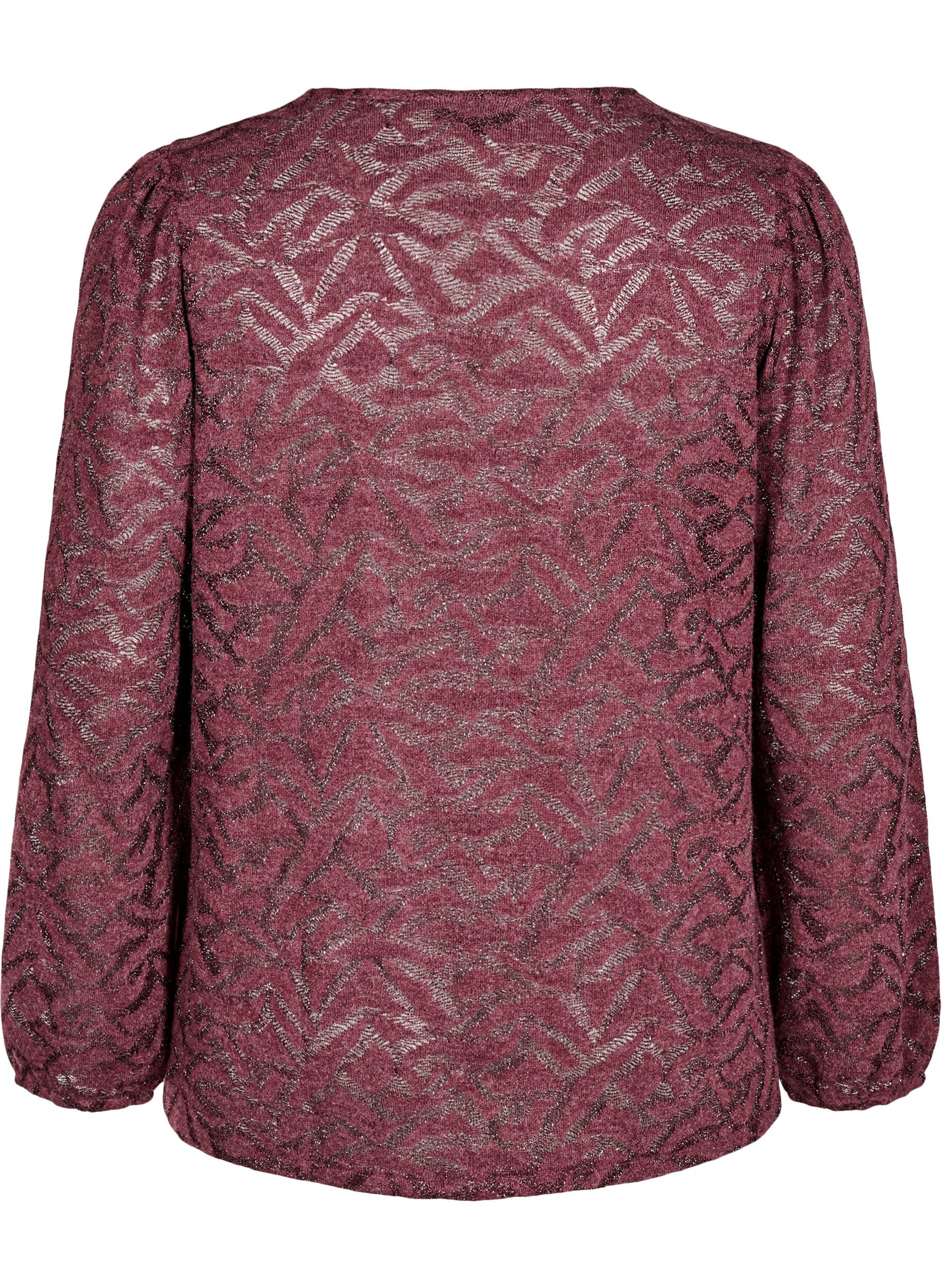 Zizzi Langermet bluse med glitter og m&oslash;nster, R&oslash;d, Packshot image number 1