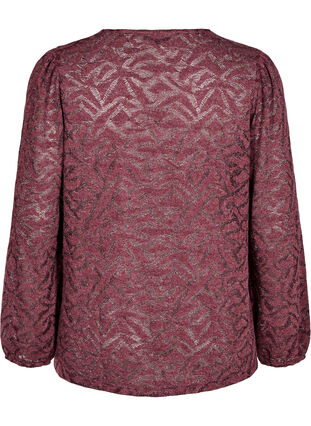Zizzi Langermet bluse med glitter og mønster, Rød, Packshot image number 1