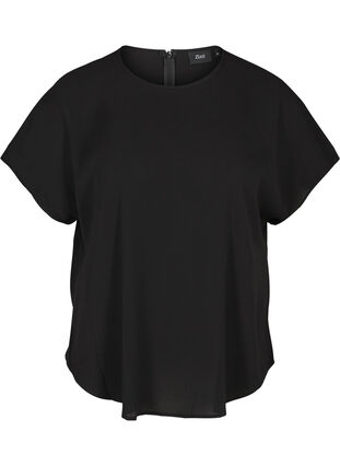 Bluse med korte ermer, Black, Packshot image number 0