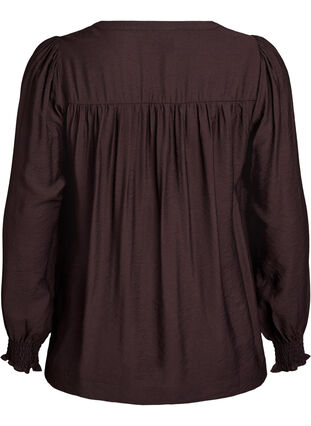Zizzi Viskosebluse med smock og rynkede detaljer, Brun, Packshot image number 1