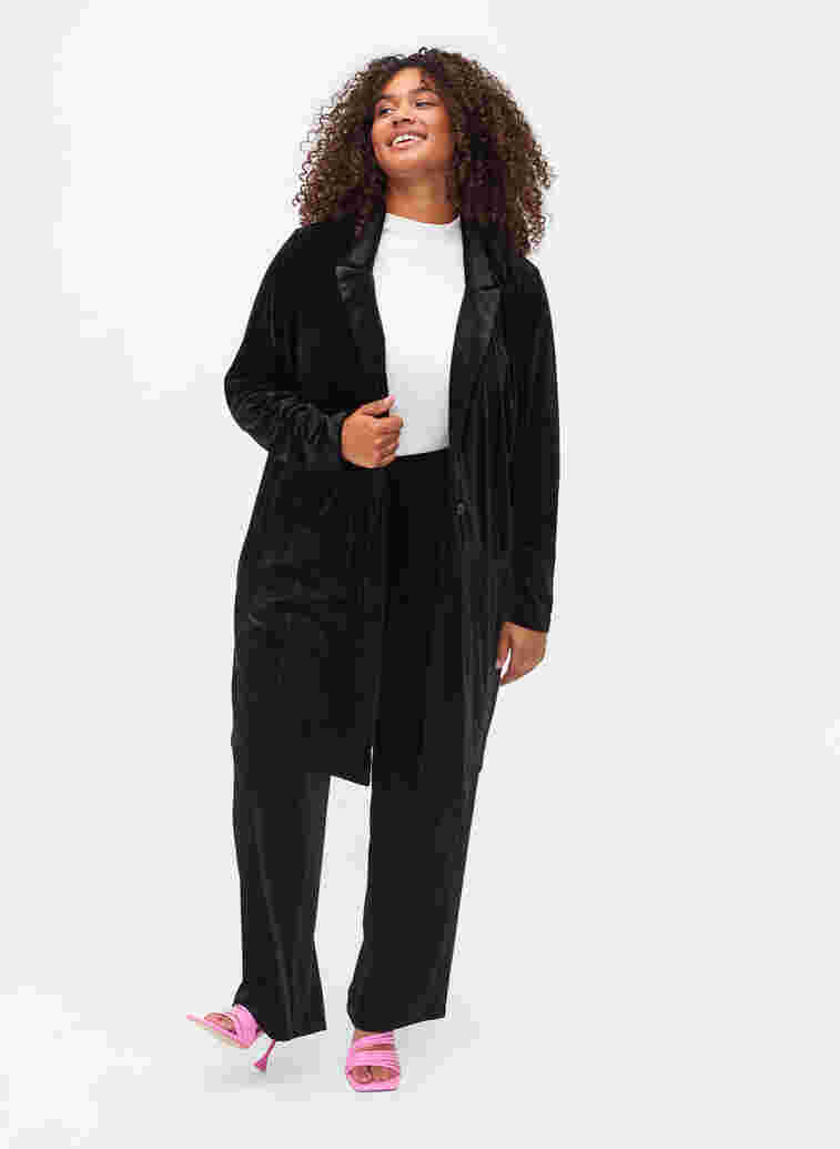 Lang blazer i velour, Black, Model image number 2