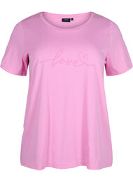 T-skjorte i bomull med rund hals og trykk, RoseBloom W. Love