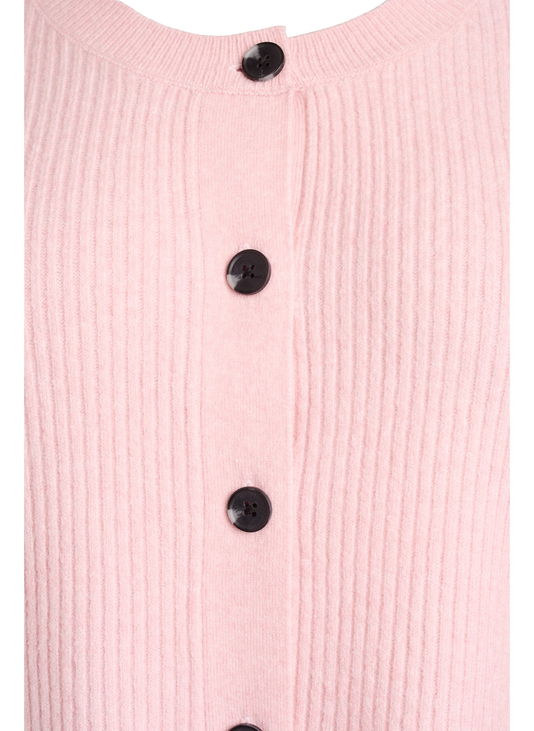 ZizziRibbestrikket cardigan med knapper, Rosa, Packshot image number 2