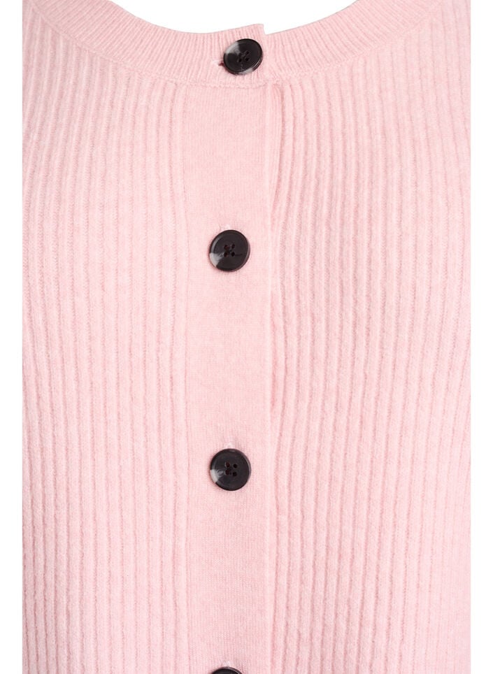 Ribbestrikket cardigan med knapper, Rosa, Packshot image number 2