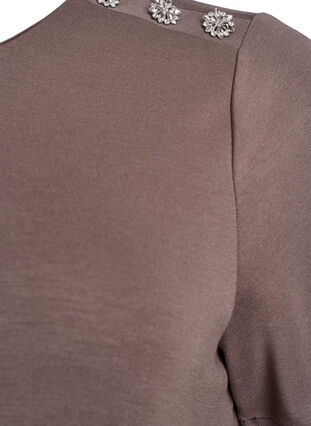 Zizzi Kortermet bluse med knappestolpe, Brun, Packshot image number 2