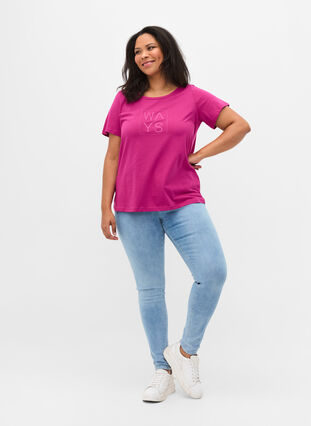 Kortermet T-skjorte i bomull med trykk, Festival Fuchsia WAY, Model image number 2