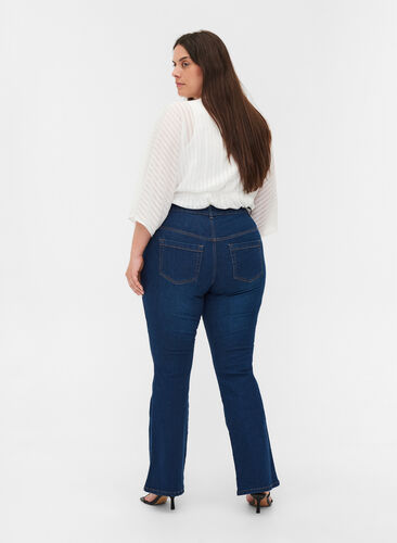 Ellen bootcut jeans med høyt liv, Dark blue denim, Model image number 1