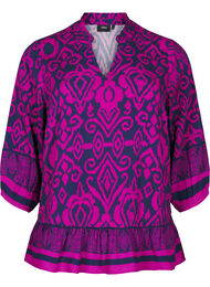 Bluse med trykk og 3/4 ermer, Night Sky AOP