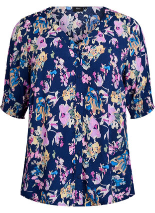 Zizzi Kortermet viskosebluse, Blå, Packshot image number 0