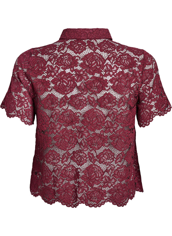 Skjortebluse i blonde med perleknapper, Tawny Port, Packshot