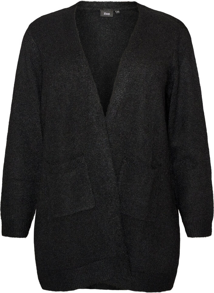Lang cardigan med lommer, Svart, Packshot image number 0