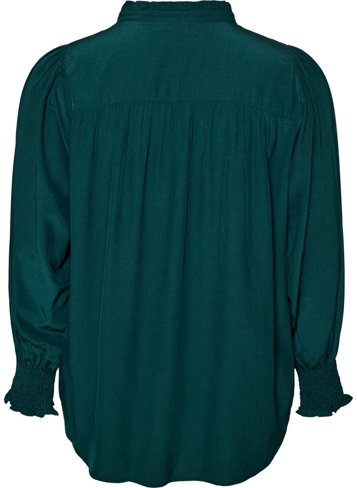 Bluse med rysjekrage og rynking, Gr&oslash;nn, Packshot image number 1