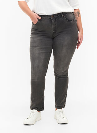 Slim fit Emily jeans med normal høyde i livet, Dark Grey Denim, Model image number 2