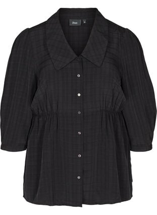 Skjorte med 3/4-puffermer og krage, Black, Packshot image number 0