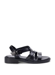 Sommersandal i skinn med bred passform, Black