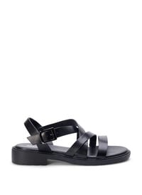 Sommersandal i skinn med bred passform, Black Sommersandal i skinn med bred passform