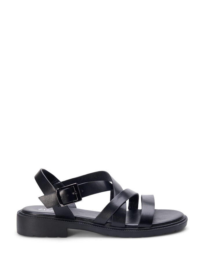 Sommersandal i skinn med bred passform, Black, Packshot image number 0