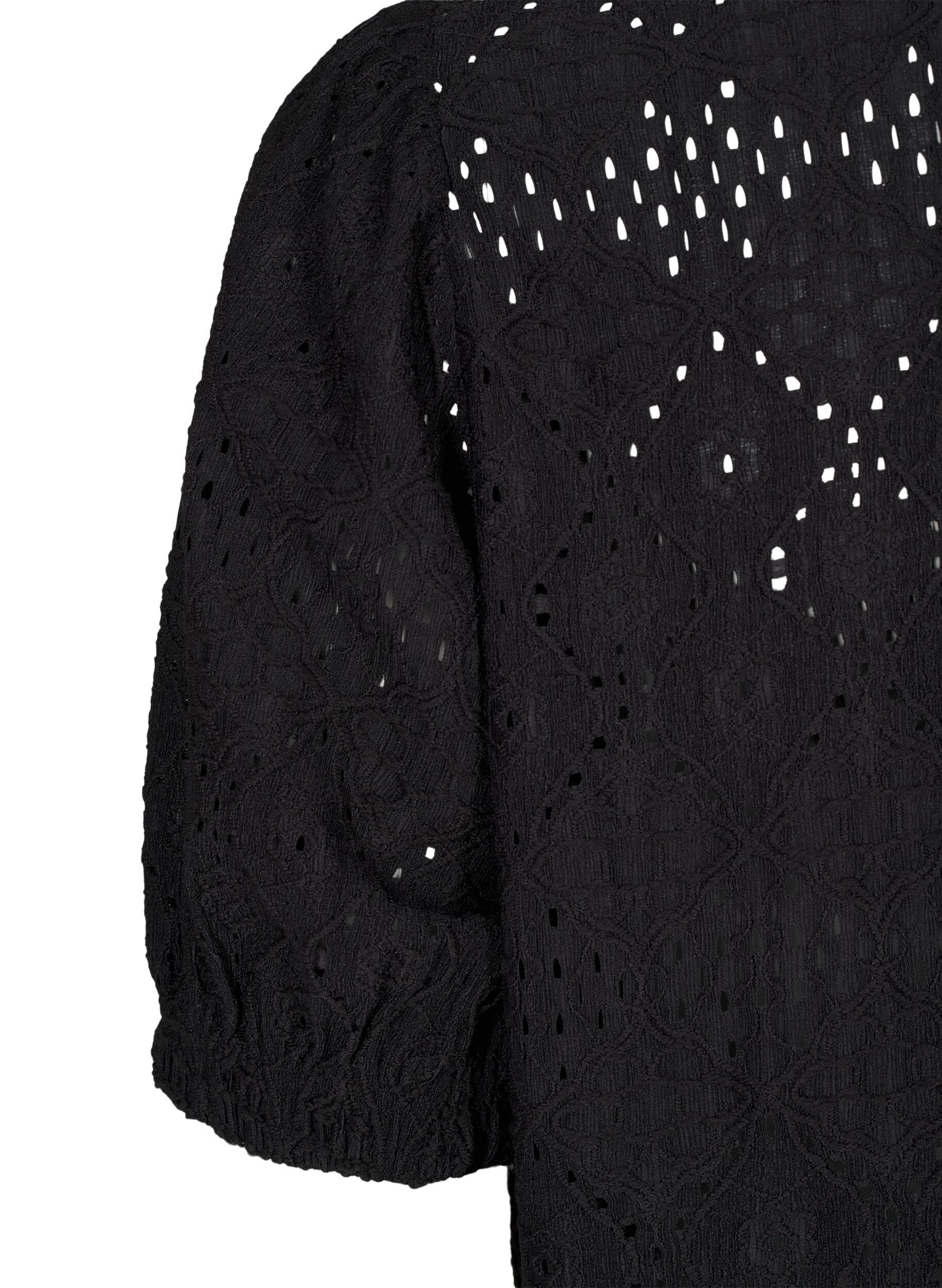 Zizzi Kort kjole med v-hals og hullm&oslash;nster, Black, Packshot image number 3