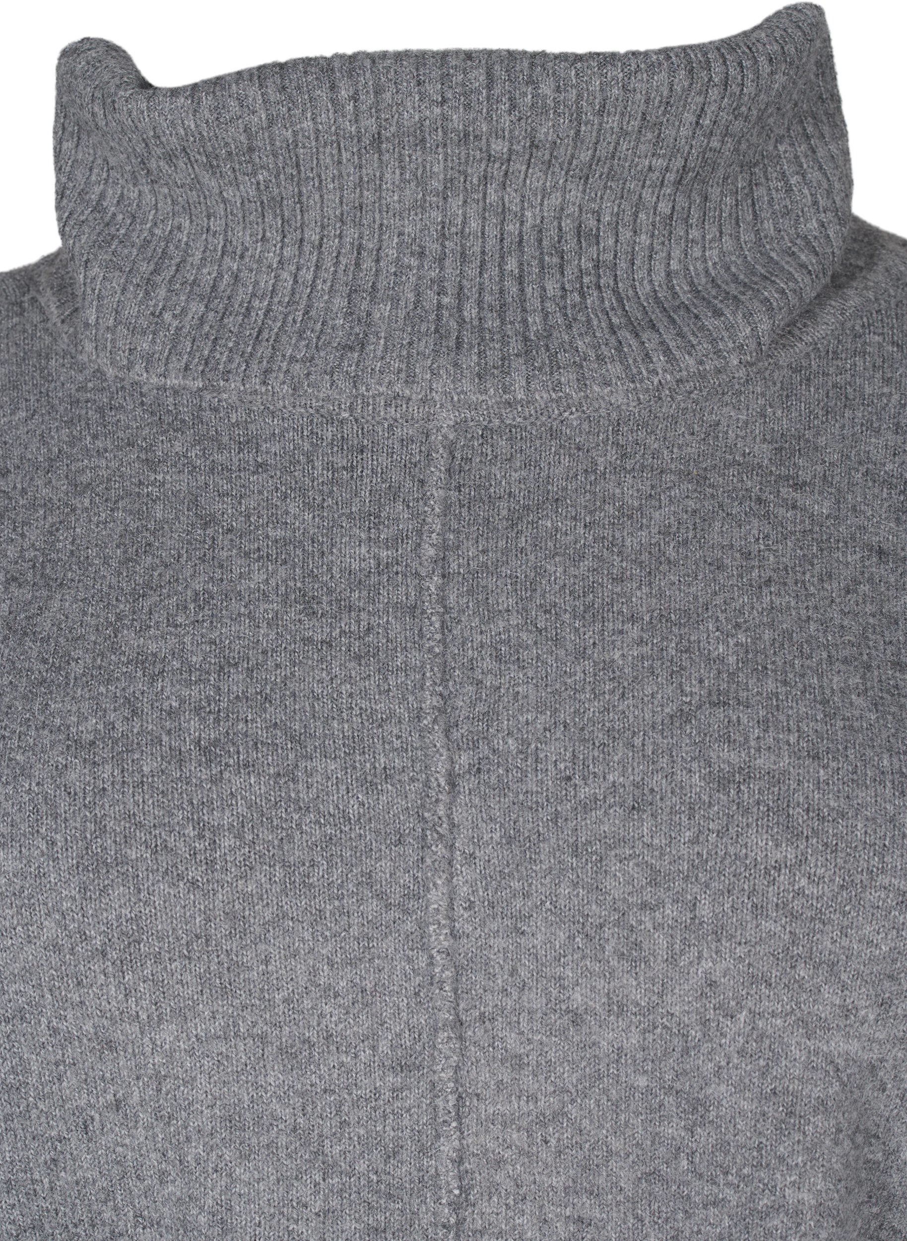 Zizzi Poncho med h&oslash;y hals, Medium Grey Melange, Packshot image number 2