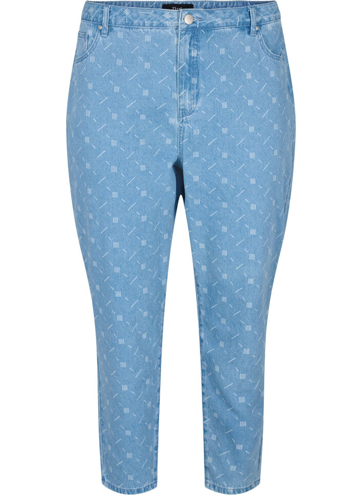 Mille mom fit jeans med mønster, Light blue denim, Packshot image number 0